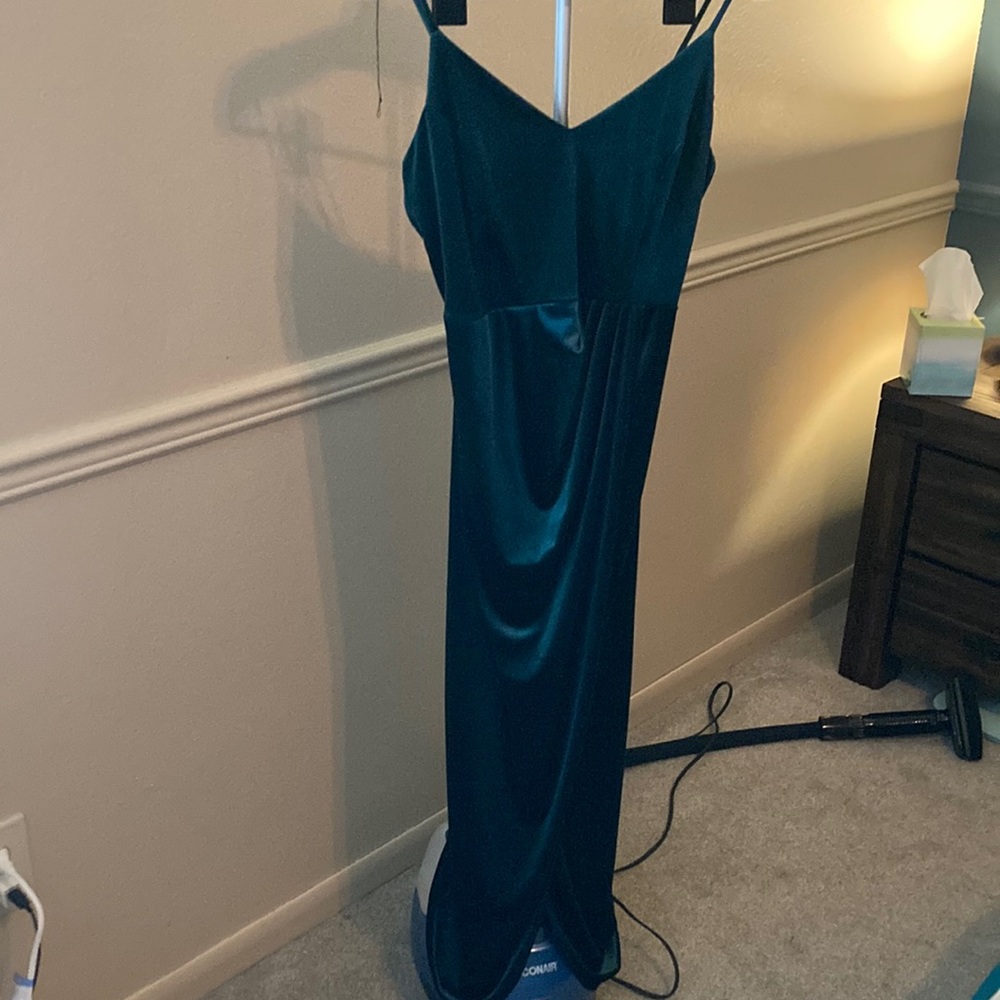 Long velvet deep green dress. Size L.